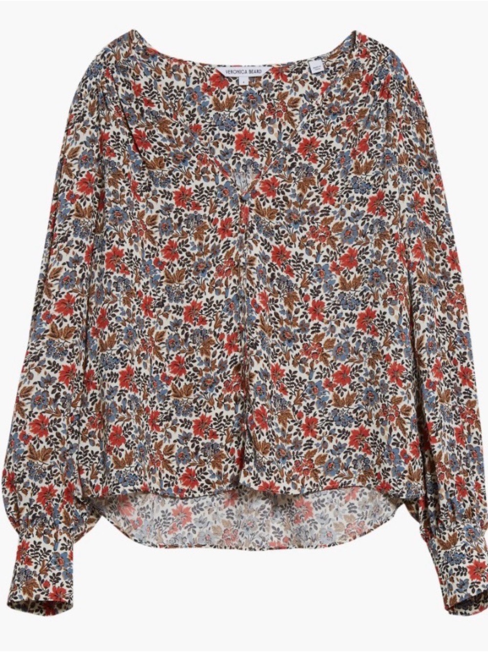 VERONICA BEARD Sura Floral Shirt Button V-Neck Long Sleeve Size 4